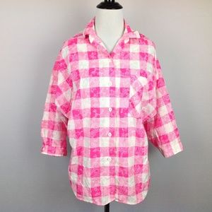 Vintage Try 1 Top Womens Large Pink Plaid Paisley